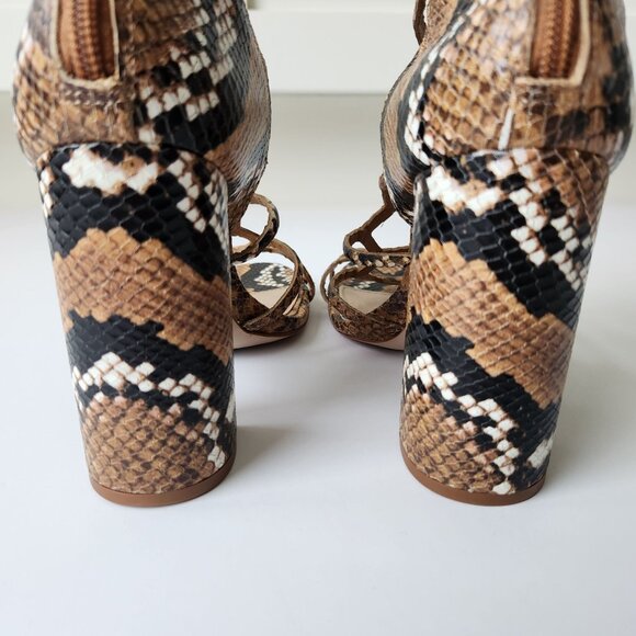 Schutz Juliana Block Snake Embossed Leather Caged Sandal Brown Sexy Edgy 10 1/2 - Picture 5 of 10